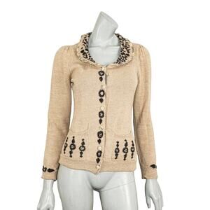 Peruvian Connection Baby Alpaca Cardigan Sweater Beige knit Sz Small